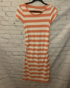 Size X-Small Maternity, Liz Large Maternity, Short Sleeved Orange and White Striped Dress