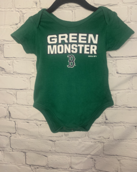 Infant’s Boy’s Genuine Merchandise Boy’s Short Sleeved Green Onesie with “Green Monster ‘B’” Detail Over Front Chest 