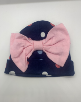 Newborn Gerber Hat Nave Blue with Color Polka Dots