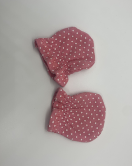 Hand Mitts Pink with White Polka Dot Pattern