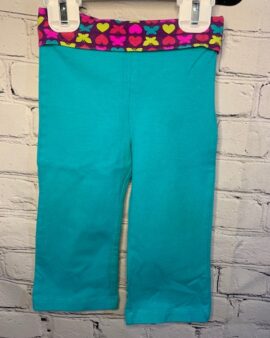 Jumping Beans Leggings, 18Mo, Teal w/ purple fold over w/ butterfly & heart detail pattern