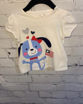 Jumping Beans Short Sleeved T-Shirt, 12Mo, White w/ patriotic puppy detail on front