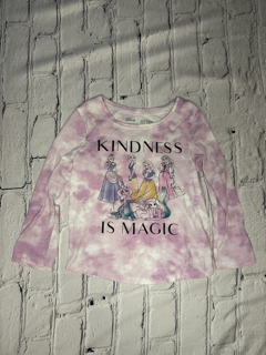 Jumping Beans Disney ‘Softest Tee’Long Sleeve, 2T, Pink w/ tie die w/ “kindness” & Princess’s detail on front
