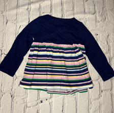 First Impressions Long Sleeved Shirt, 2T, Navy top, Colorful Striped Bottom w/ pink bow