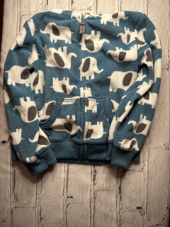 Carter’s, 24 Mo, hoodied zip up, teal w. elephant pattern, front pockets