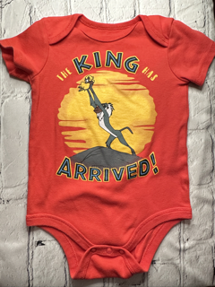 Disney, 18 Mo, t-shirt onesie, red w. “The King Has Arrived” Lion King detail on front