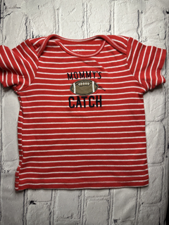Carter’s, 18 Mo, t-shirt, red w. white stripe pattern, ‘mommy’s catch’ detail on front