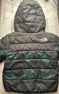 The North Face, 6-12 Mo, jacket, black and green pattern w. hood