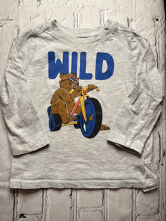 Old Navy, 18-24 Mo, long sleeved shirt, grey w. ‘Wild’ bear on motorcycle detail on front