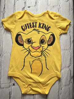 Disney, 18 Mo, shirt sleeved onesie, yellow w. ‘cutest king’ simba detail on front