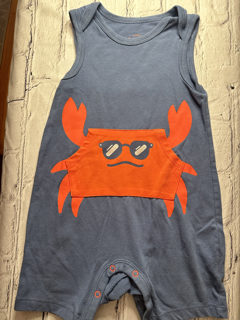 Cat & Jack 18 Mo, tank top short onsie, blue w. crab detail on front, front pocket
