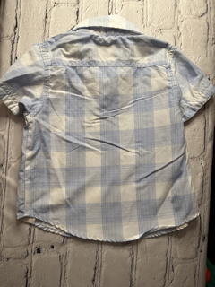 Perry Ellis, 18 Mo, short sleeve collard button up, blue and white flannel pattern